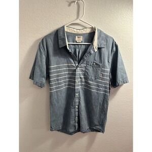 VANS OFF THE WALL TAILORED FIT DENIM BLUE STRIPED BUTTON UP S/S SHIRT MENS LARGE